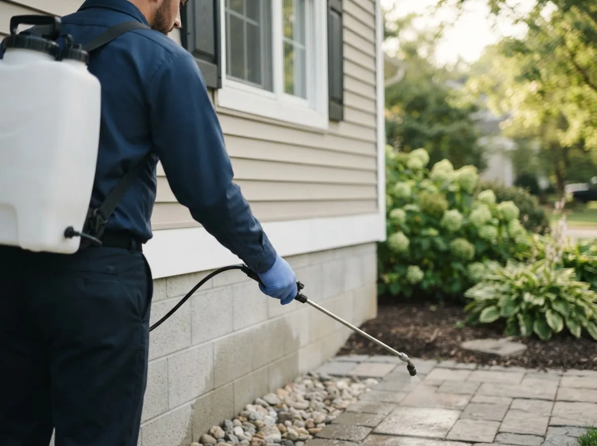 Pest control technician inspecting a home in Upper Sandusky, OH